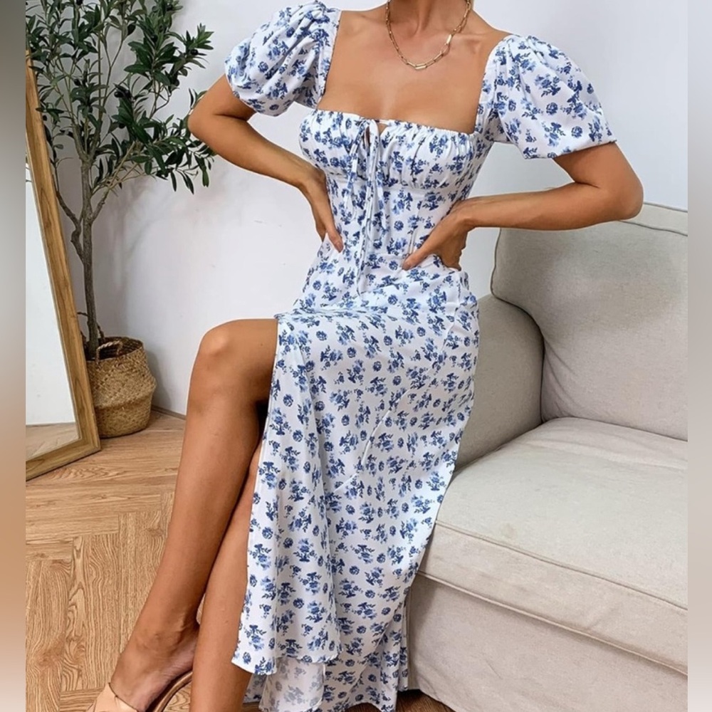 Floral Blue and White Women's Dress